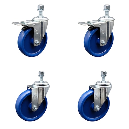 Service Caster 5 Inch SS Solid Polyurethane 1/2 Inch Threaded Stem Caster Total Lock Brake, 2PK SCC-SSTSTTL20S514-SPUS-121315-2-S2